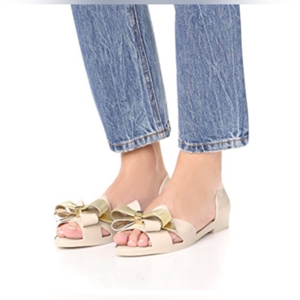 Melissa Cream Bow Peep-Toe Flats